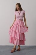 Katlı Kesim Uzun Etek - Pembe resmi